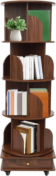 Libreria girevole a 360°, libreria su ruote, libreria a 4 livelli con una capacità di carico fino a 99,21 kg, per soggiorno, balcone, cameretta dei bambini, studio (Burlywood Color)