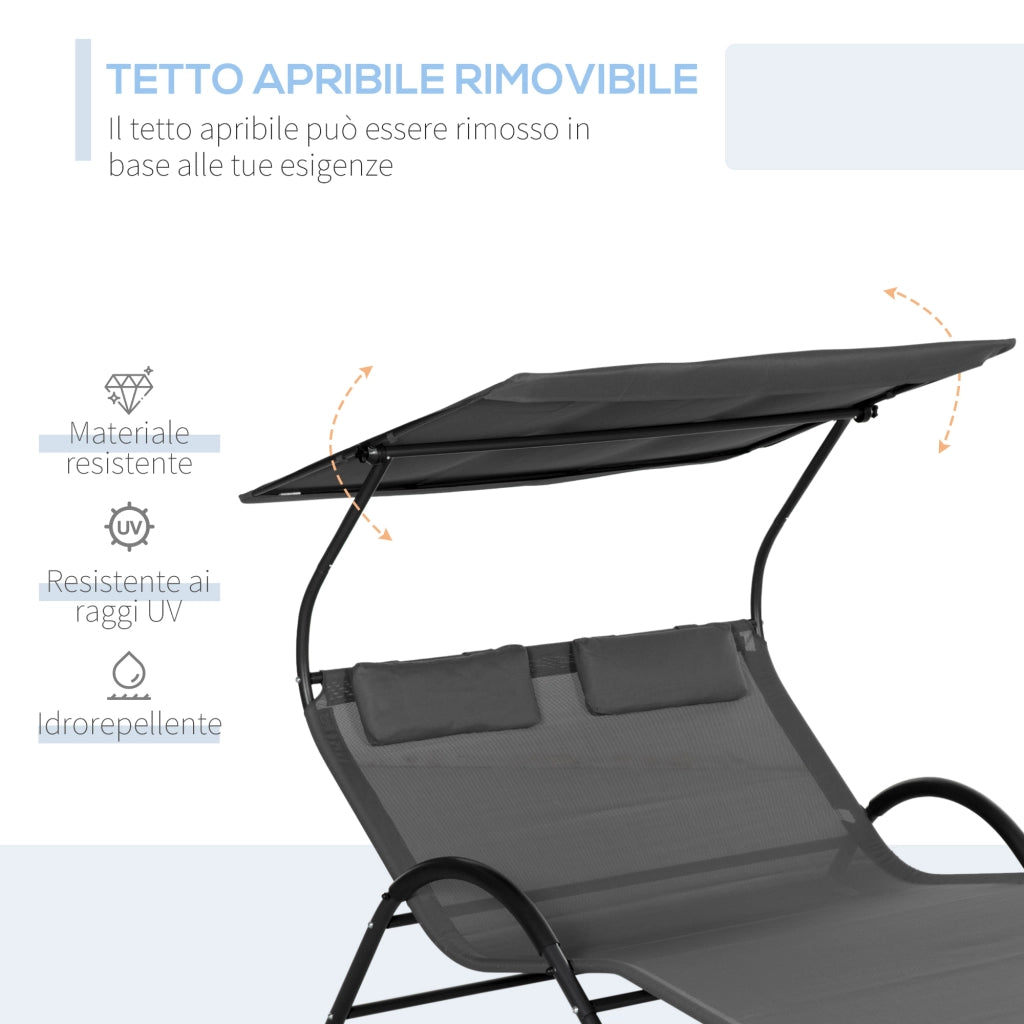 Lettino a 2 Posti Reclinabile con Ruote e Tetto ¨C Zephmum ¨C Grigio 200x137x138 cm