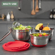 Mengkom 304 inox con coperchi stagni, 3 contenitori con scala di misura e fondo antiscivolo, capacità 2 l, 1,5 l, 1 l, ideale per cucinare, servire e mescolare, modello CK002