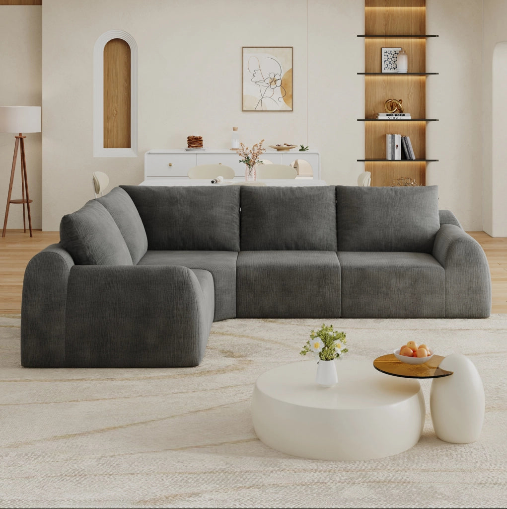 Divano compresso in tessuto chenille grigio scuro; imbottitura in schiuma elastica; senza attrezzi