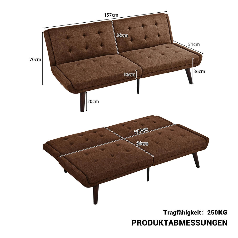 Divano letto futon pieghevole - Xylo - 146 cm - Marrone - Schienale regolabile in 5 posizioni