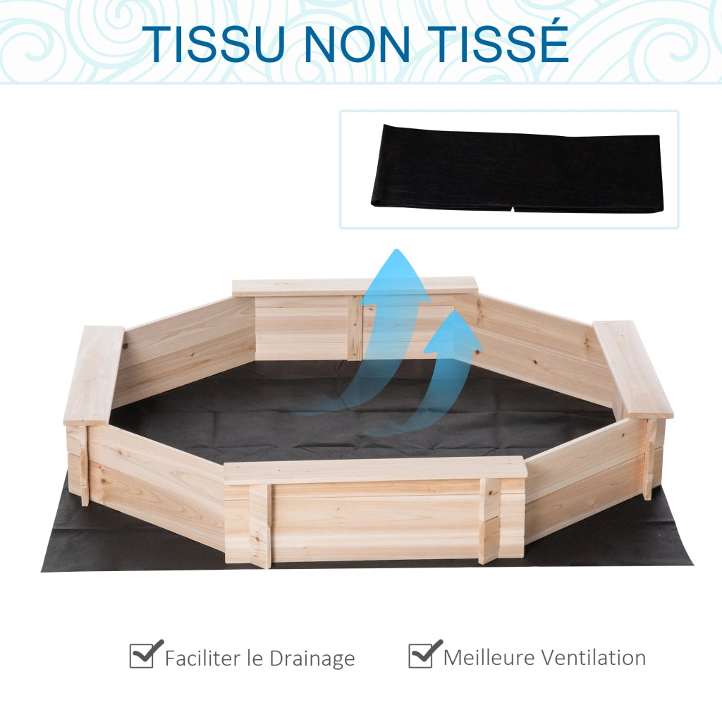 Sandbox Ottagonale in Legno ¨C zephmum ¨C 139.5x139.5x21.5 cm con Bache e Tappeto