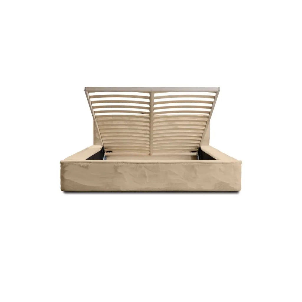 Letto contenitore ORLANE – Beige Polvere di miele polare – 180x200 cm – Rete sollevabile – Design di alta gamma