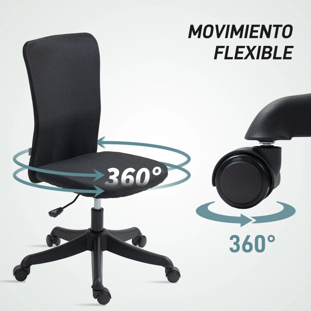 Sedia da Ufficio con Ruote ¨C Zephmum ¨C Altezza Regolabile, Rivestimento in Tessuto, 53x43x85-93 cm, Nero