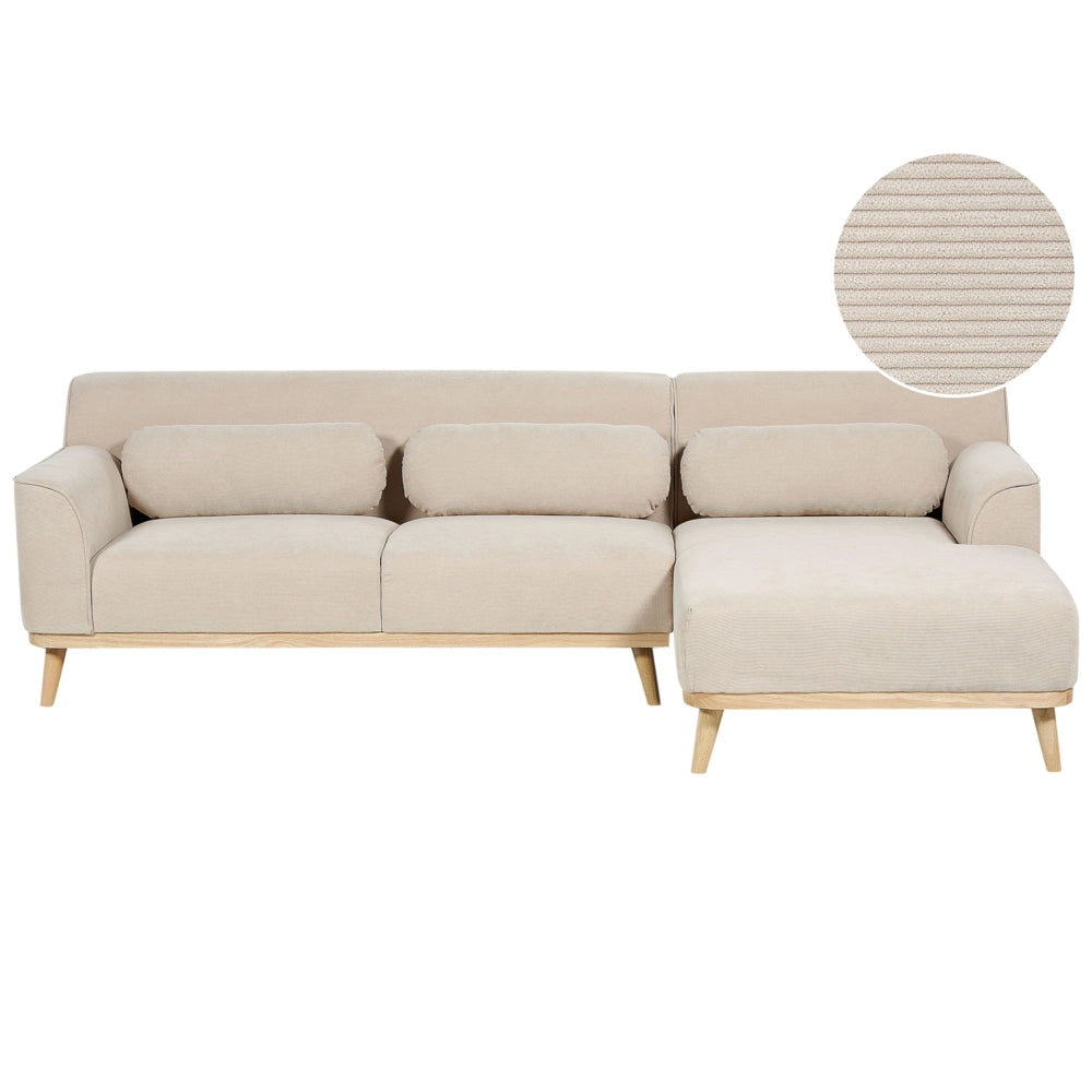 Divano angolare Beige velluto a coste con base in legno 3 posti a sinistra Divano retrò Soggiorno