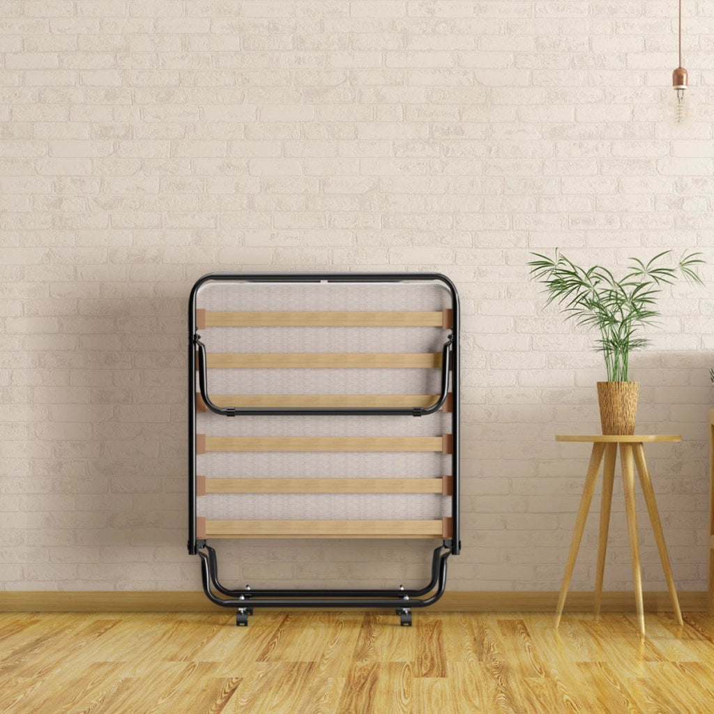 Letto pieghevole con materasso in memory foam spesso, Letto portatile con 4 ruote girevoli 190x80x33cm Beige-Letti e strutture