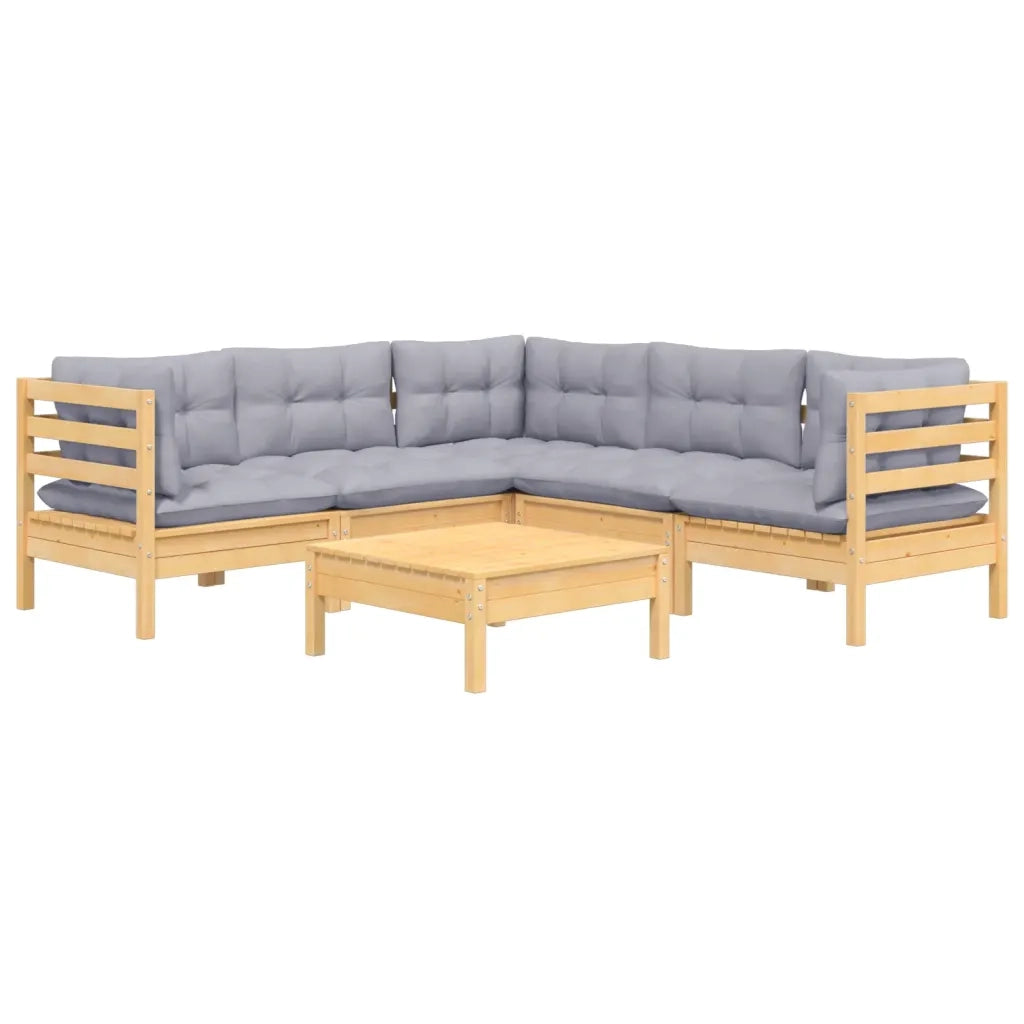 Set Divani da Giardino 6 pz con Cuscini Grigi Massello di Pino 3096676