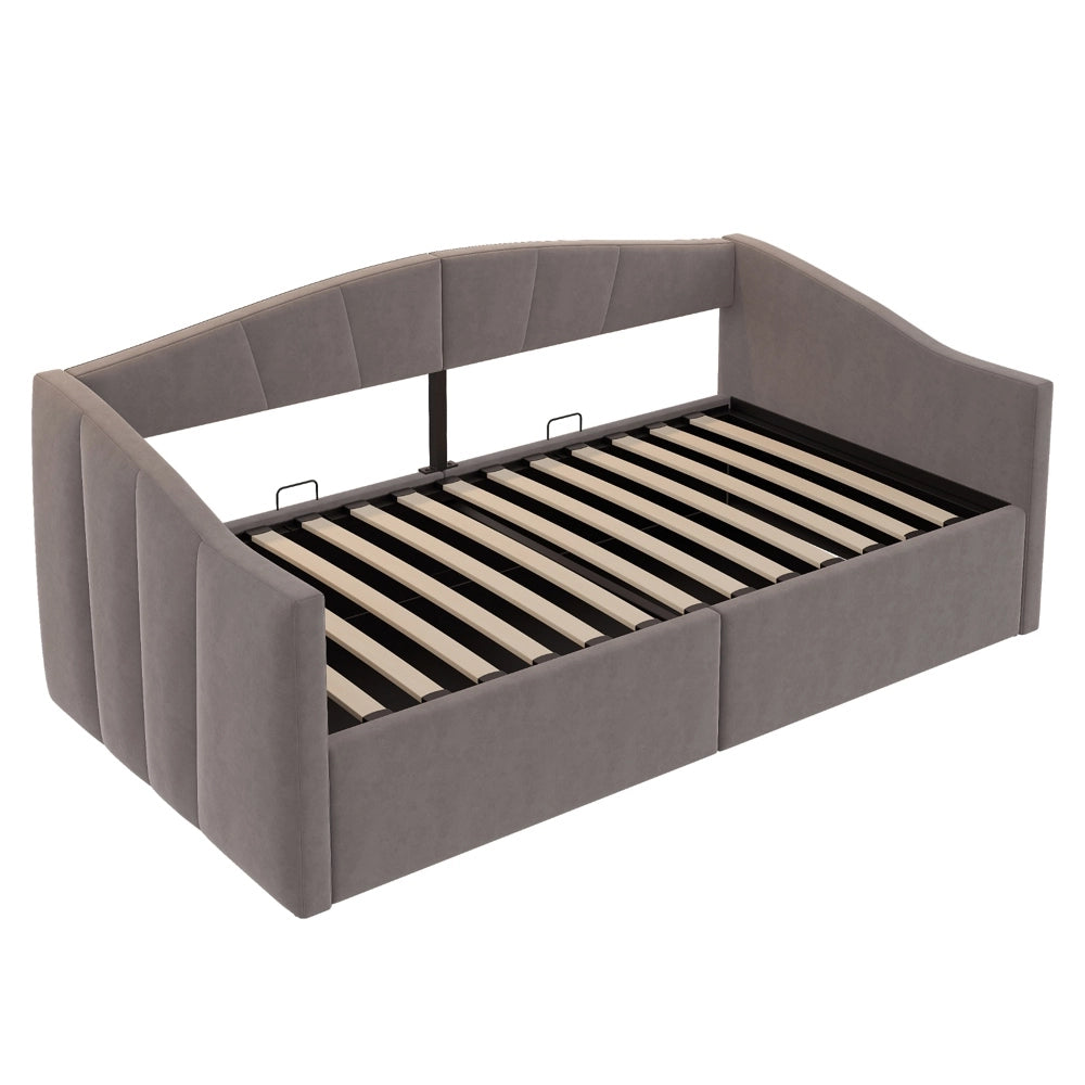 Divano letto idraulico 90x200cm - Xylo - grigio, velluto, doghe, strisce