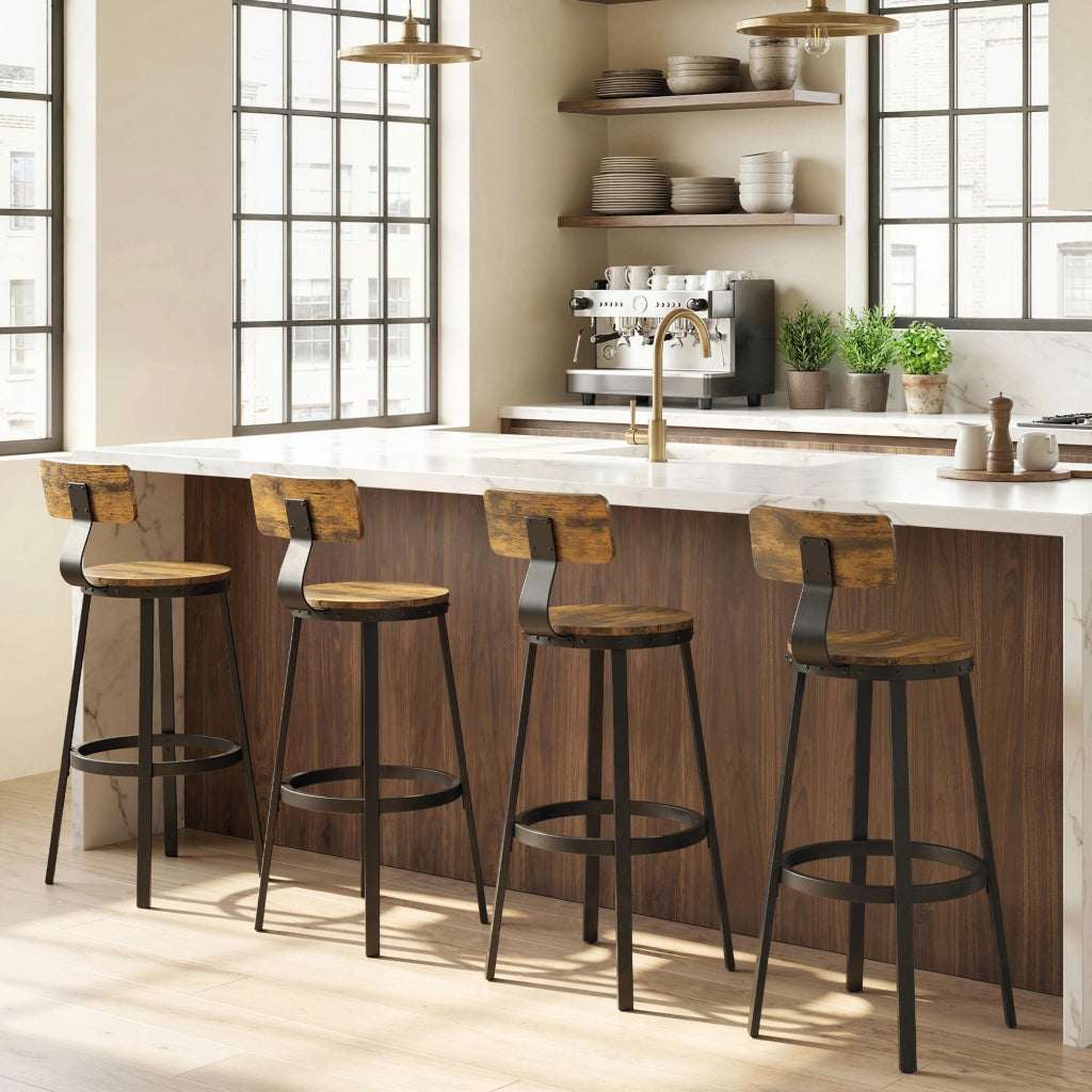 Sgabelli da Bar 2 Pezzi Stile Rustico ¨C zephmum ¨C Legno e Metallo Marrone 37x47x96 cm
