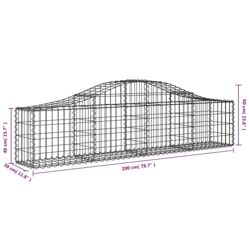 Set di 9 gabbioni ad arco per recinzione gabbia o muro di contenimento 200 x 30 x 40/60 cm ferro zincato argento 02_0041251