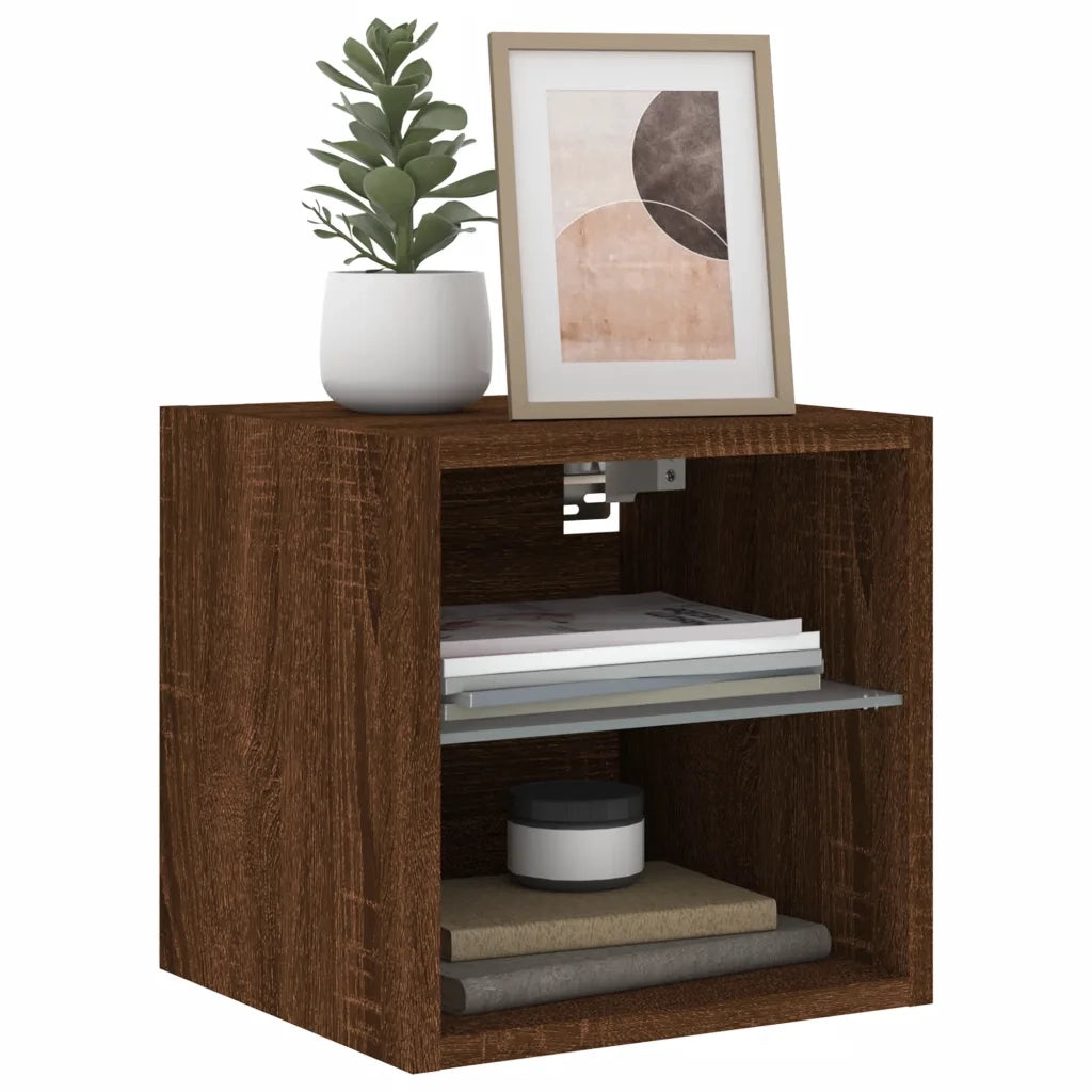 Mobili TV a Parete con Luci LED 2pz-Set di 2 Credenza per TV sospesa Rovere Marrone 30x28,5x30cm