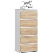 Cassettiera AKORD CL5 Cassettiera Bianca 40 cm 5 cassetti inserto frontale Sonoma Quercia 40x35x92 cm