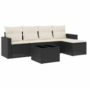Set Divano da Giardino 6 pz | Set Salotto da Giardino con Cuscini Nero in Polyrattan