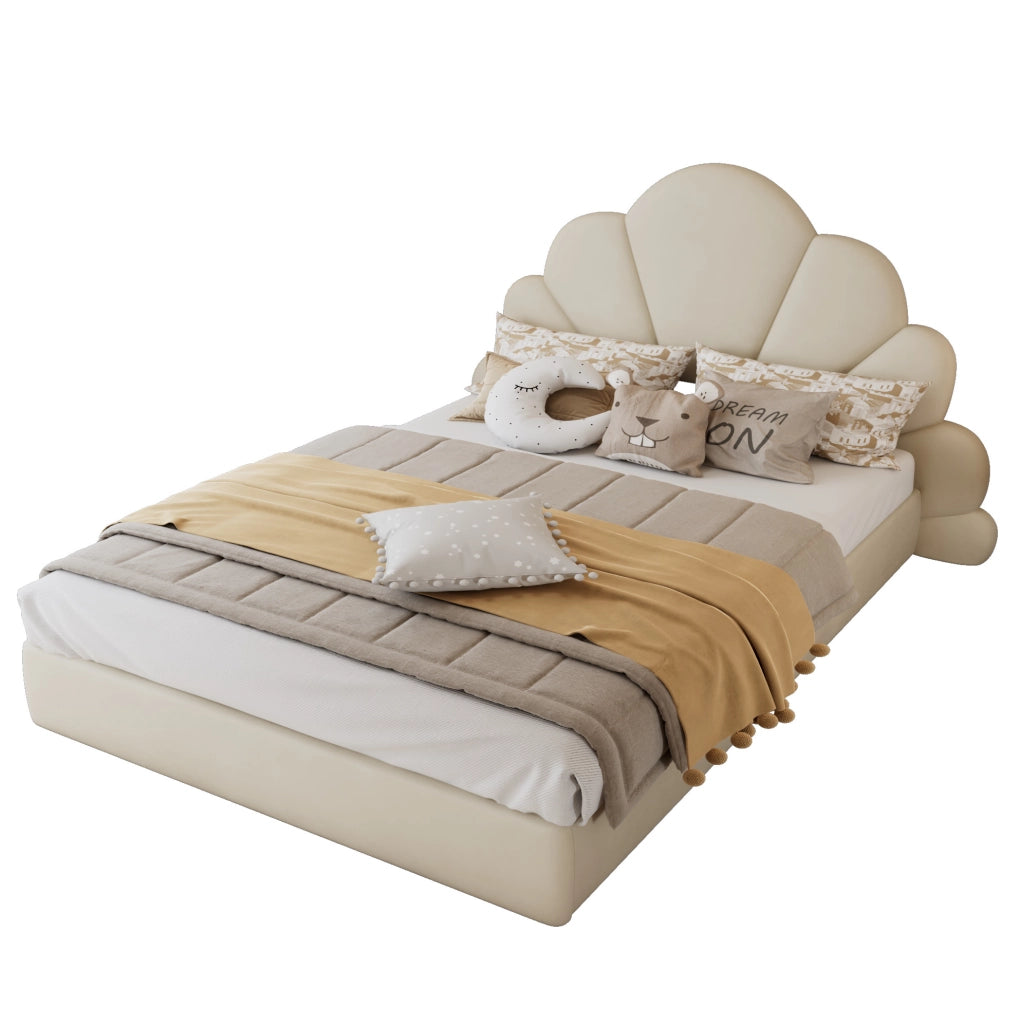 Letto imbottito 140x200 cm con testiera floreale in velluto beige