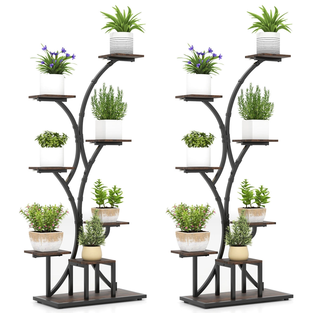 Portavasi grande con luci di crescita per salotto e balcone, Supporto decorativo marrone per fiori per molteplici piante 2 Pezzi