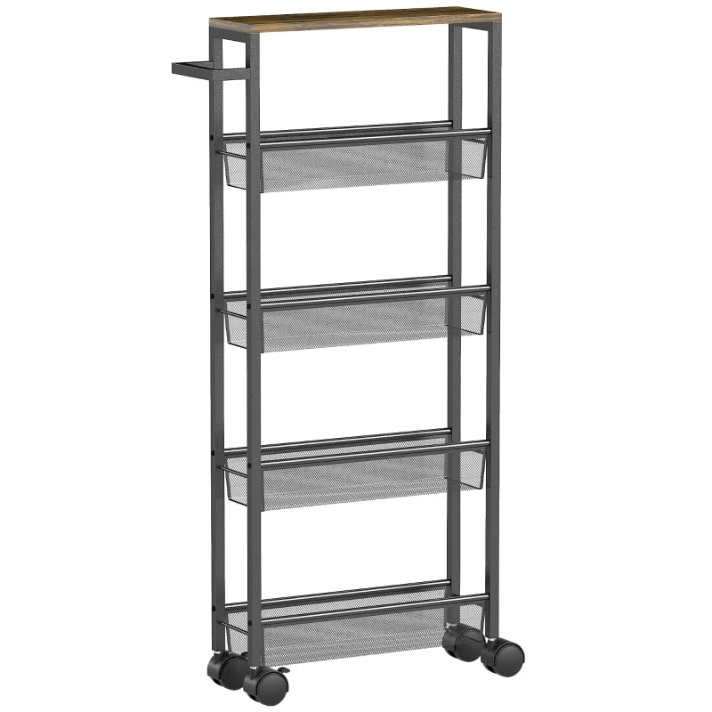 CARRELLO CUCINA STRETTO 13 cm Nero a 5 livelli con ruote