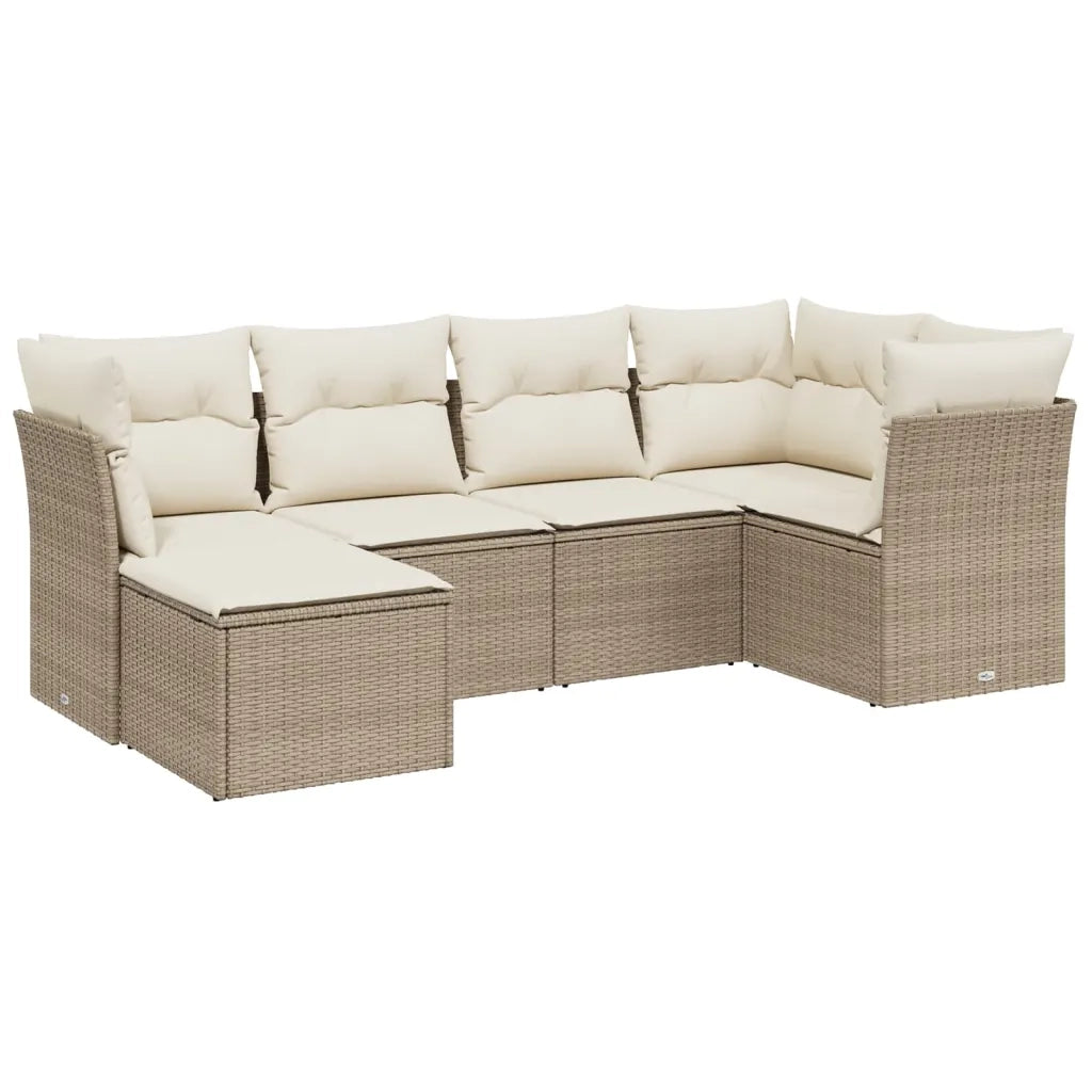 Set Divano da Giardino 6 pz con Cuscini Beige in Polyrattan