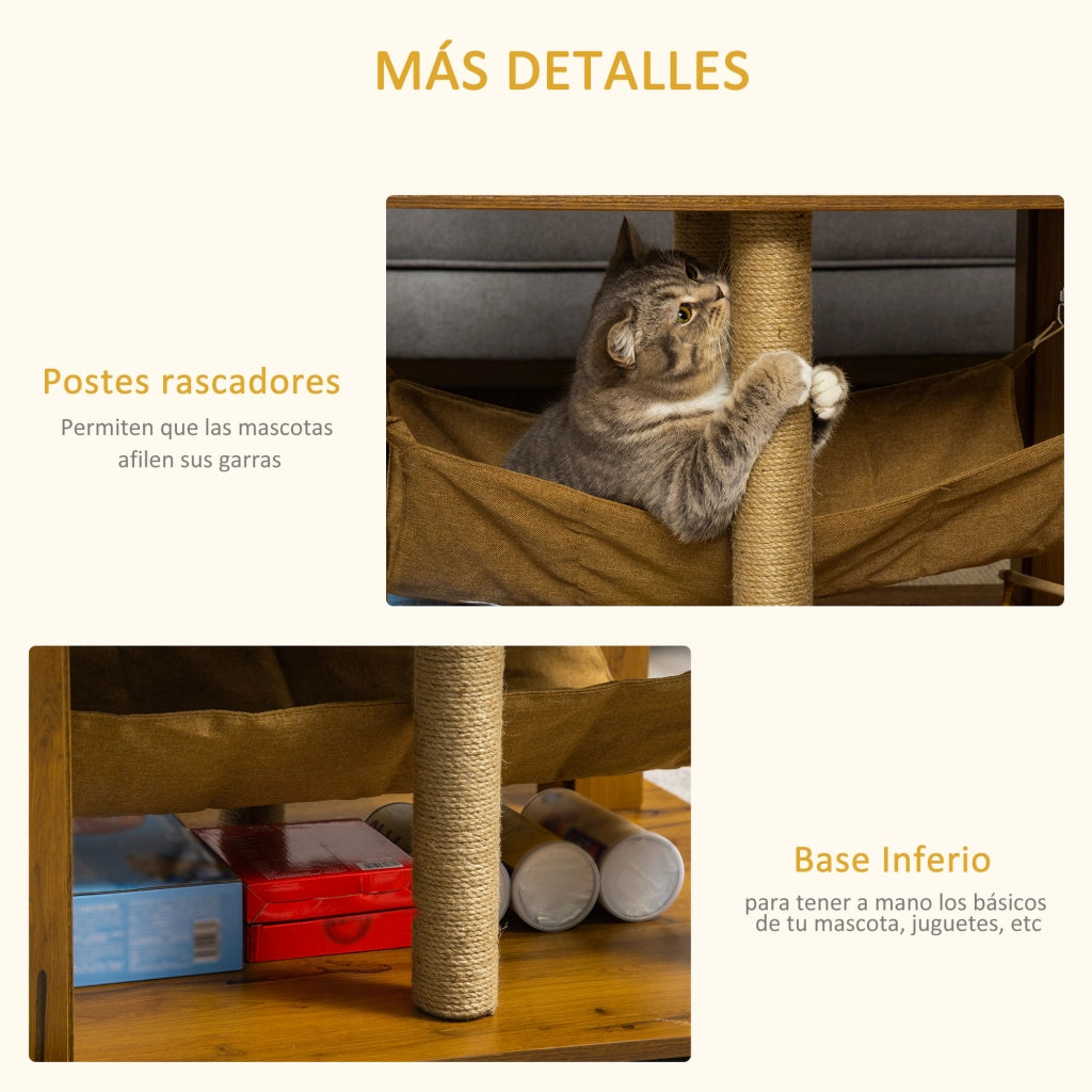 Tavolino per Gatti con 2 Posti Graffi e Ripiano ¨C Zephmum ¨C 79x59x45,5 cm Marrone
