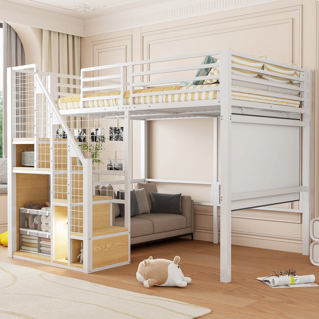 Letto a castello bianco con funzione contenitore in metallo 140x200 cm