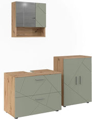 Set di mobili da bagno Irma, Verde salvia, 80 cm, composto da mobile sottolavabo, specchiera e mobile medio