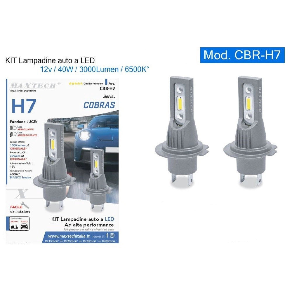 Trade Shop - Kit Lampadine Sostituzione Lampade Auto Moto Led H7 12v 40w 3000lm 6500k Cbr-h7 -