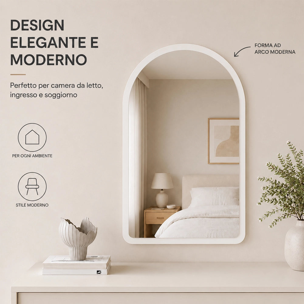 Specchio ad Arco Struttura in Legno Bianco Decorazione Design Moderno 46x60cm
