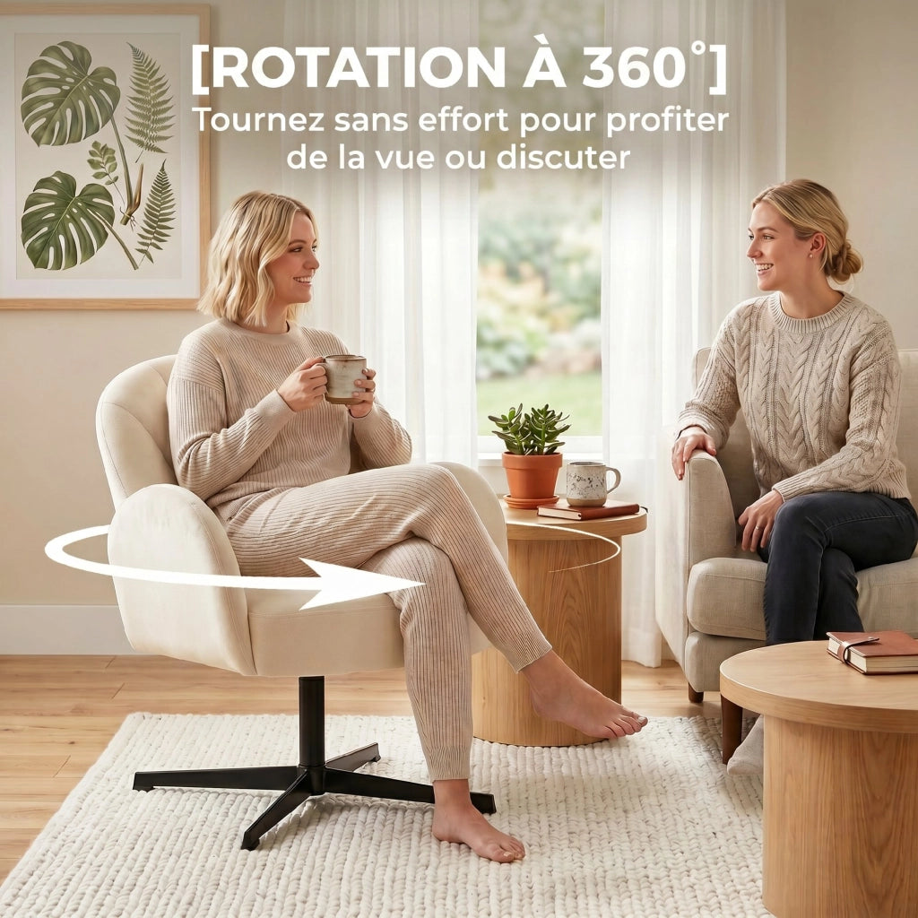 Poltrona girevole in velluto con cuscino a molle beige ¨C zephmum ¨C 90x90x90