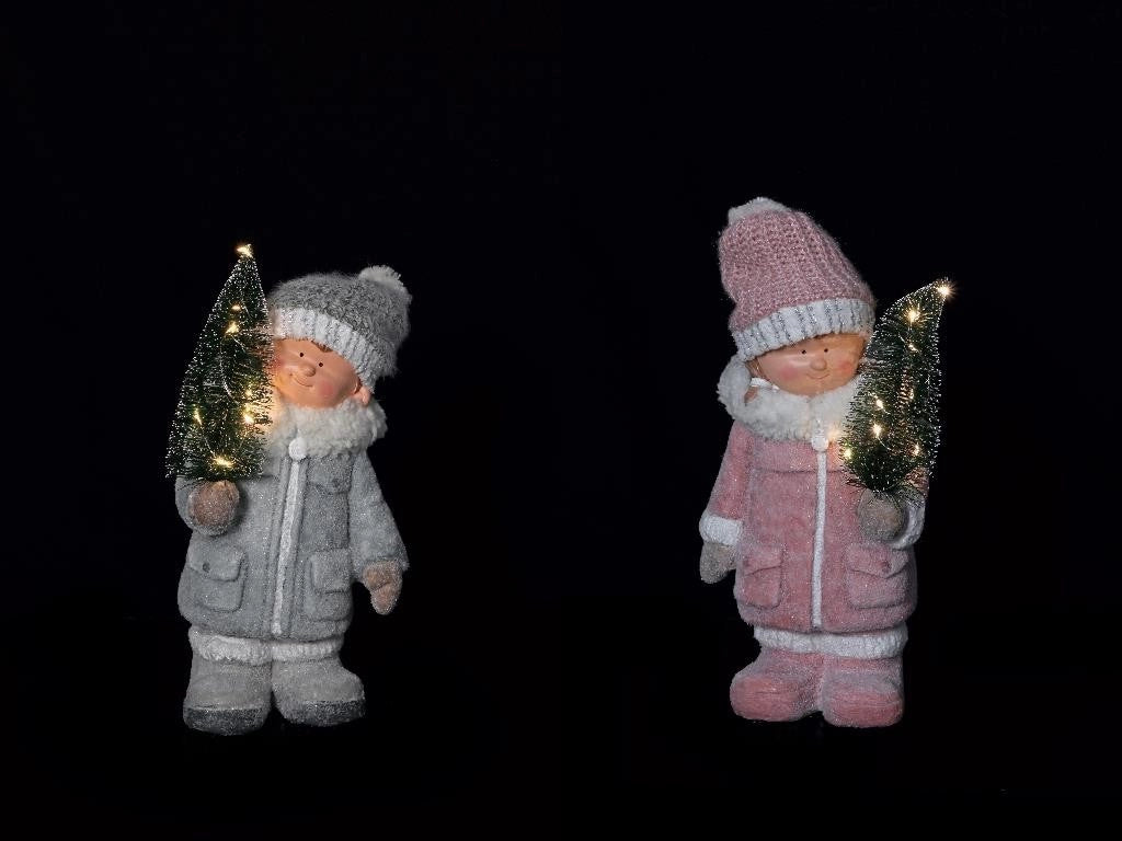Bimbo in Magnesia con Albero di Natale 8 Led 37 cm 2 Modelli
