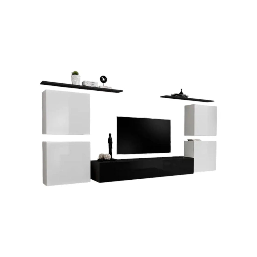 Set di mobili per soggiorno SWITCH IV design, colori nero e bianco lucido.