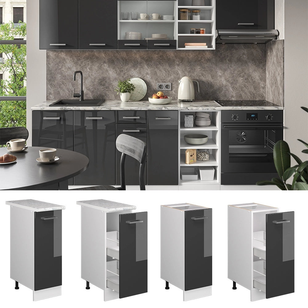Armadio cucina dispensa alto R-Line Antracite lucido/Bianco 30 cm, PL Rovere Vicco