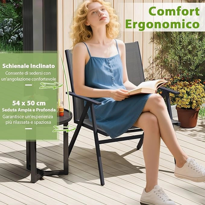 Set di 2 Sedie da Giardino, Poltrone da Esterno con Tessuto a Rete Traspirante e Struttura in Metallo, Portata 160 kg, Sedie da Terrazzo per Veranda, Balcone e Campeggio