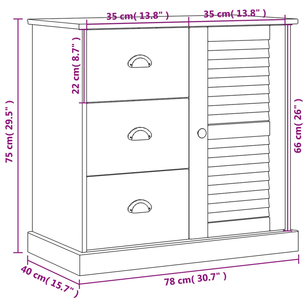 Credenza | Madia | Buffet da pranzo | Armadio da pranzo con Cassetti VIGO 78x40x75cm Legno Massello Pino