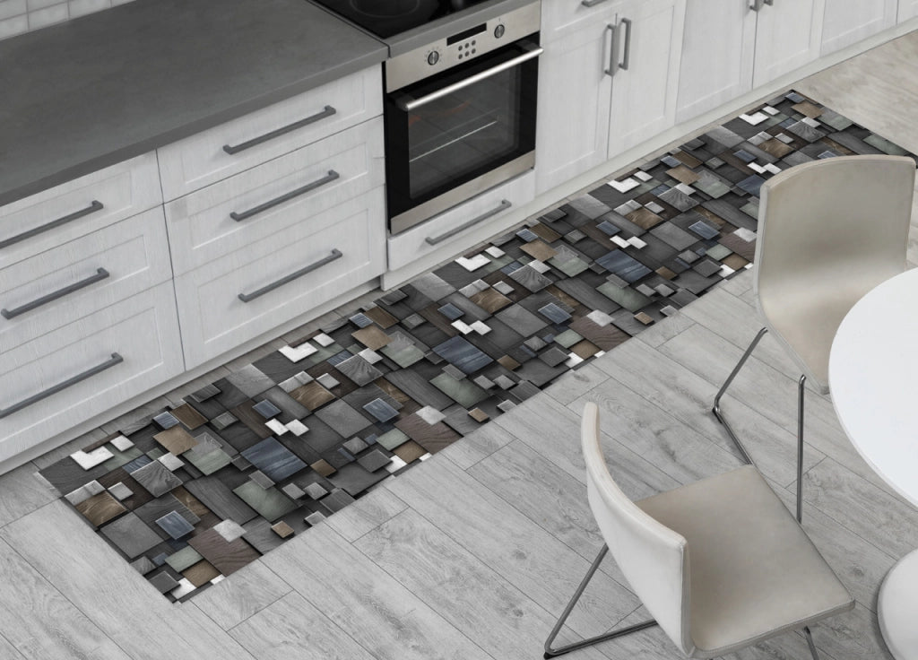 Tappeto Passatoia Cucina Antiscivolo Con Stampa Digitale Dis.Quadri 3D Grigio - 50x400 - Quadri Grigio