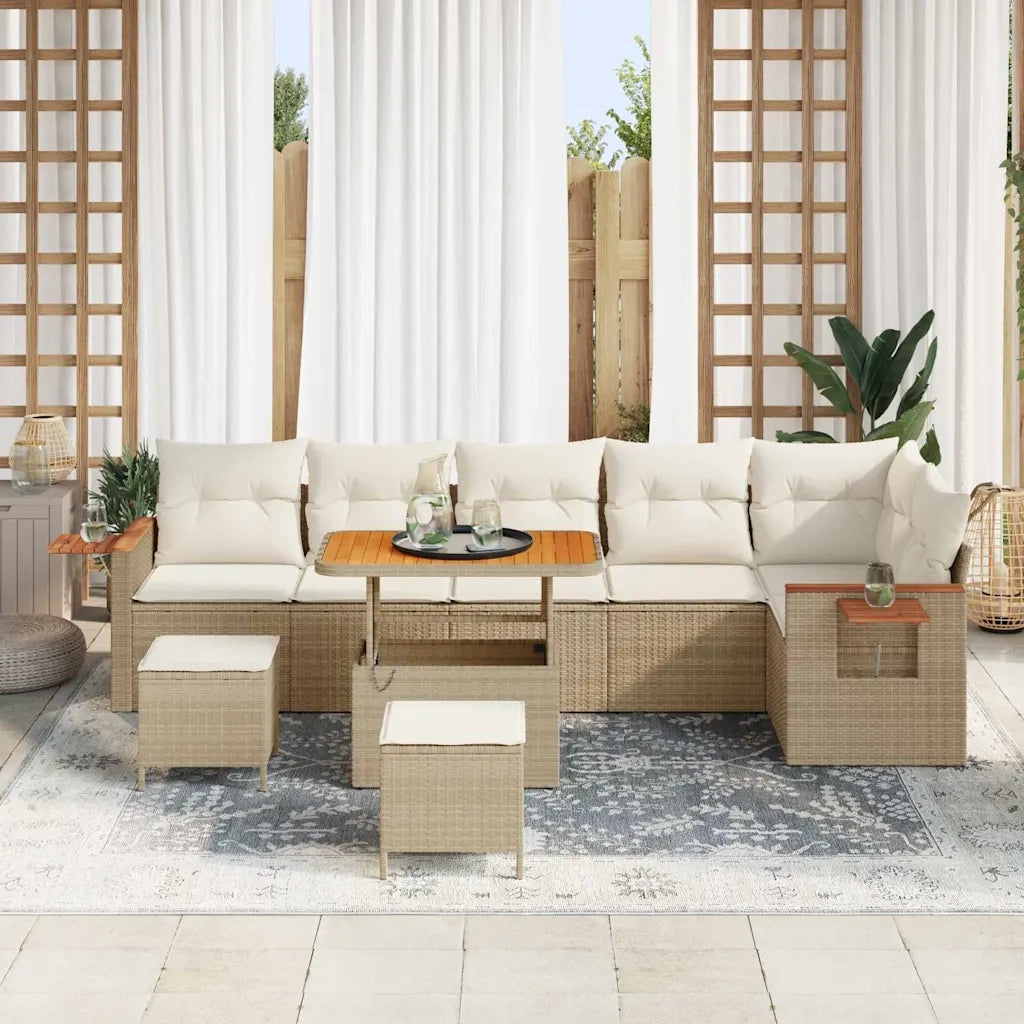 Set Divano da Giardino con cuscino 9 pcs Beige e Crema