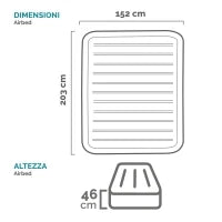 64906ND - Materasso Elevated Premiere Matrimoniale Con Tecnologia Fiber Tech, Pompa Elettrica Incorporata Cm 152X203X46