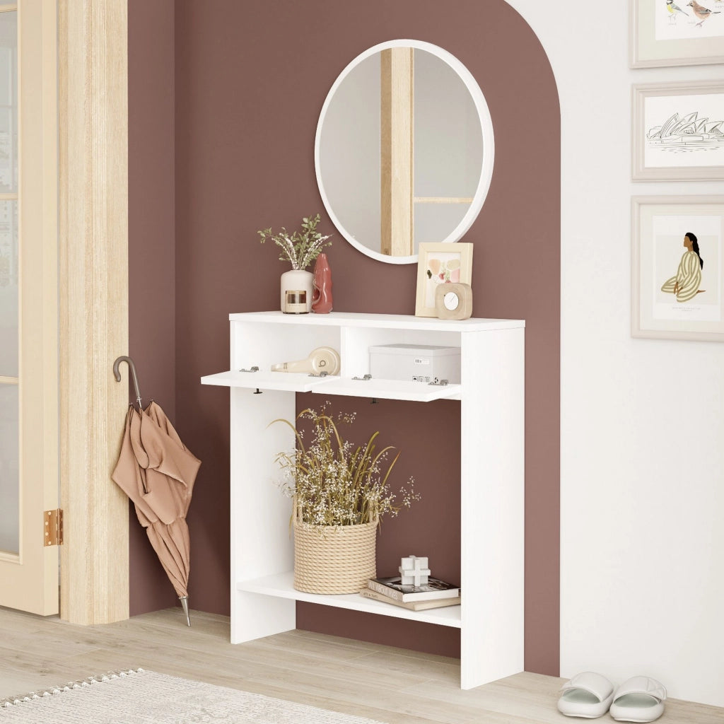 Chiarano, Mobile da Ingresso Specchio Incluso, 80x24x90h cm Bianco
