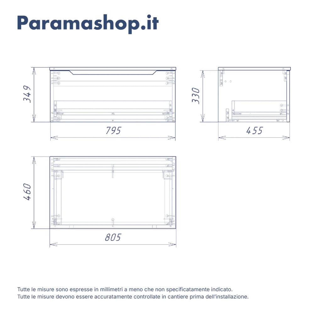 Mobile bagno sospeso modulare 80 cm terracotta opaco due cassetti con lavabo | Bako