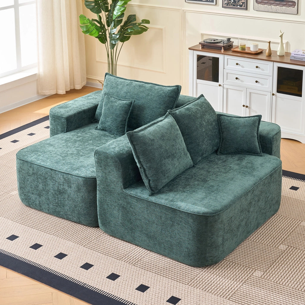 OKWISH Divano ad Angolo Modulare, Senza Montaggio, Seduta Profonda e Chaise Longue, 2 Moduli, Ciniglia, Verde