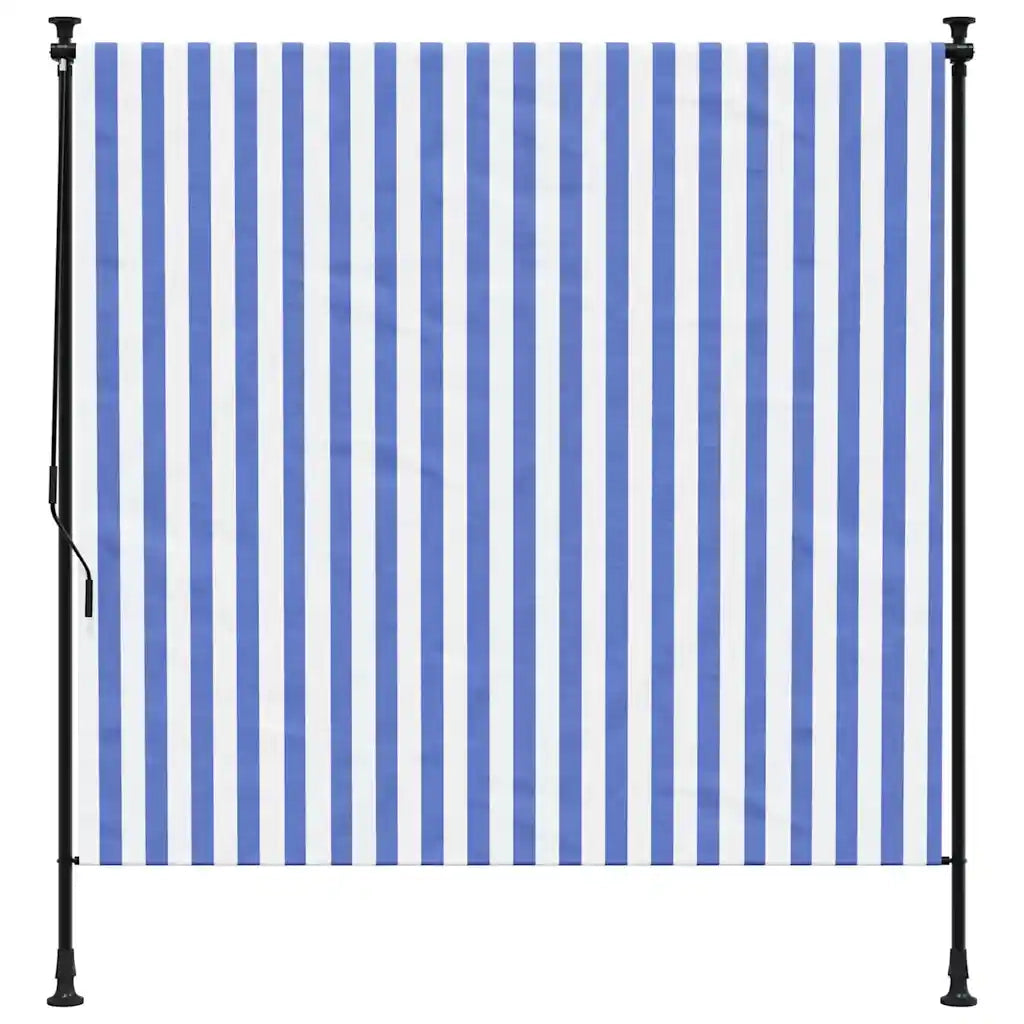 Tenda a Rullo Esterno Blu e Bianca 150x270cm Tessuto e Acciaio 368766