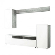 Parete Soggiorno Bridge Bianco Lucido e Grigio Cemento cm 207 x 34 x 170 h