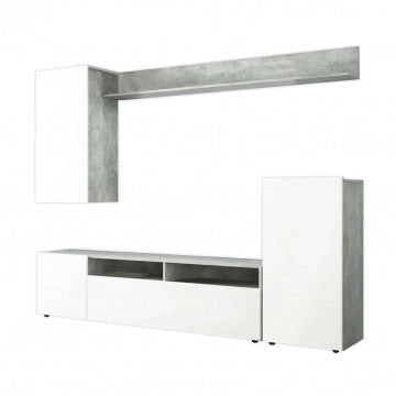Parete Soggiorno Bridge Bianco Lucido e Grigio Cemento cm 207 x 34 x 170 h
