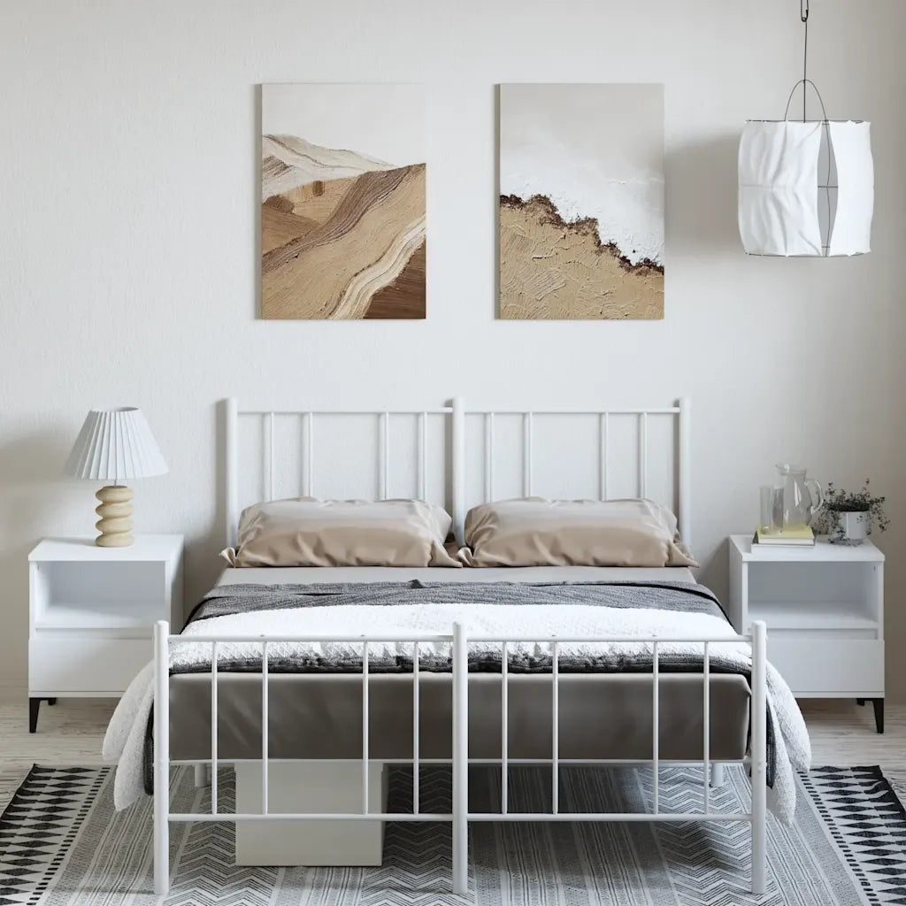 Giroletto con Testiera e Pediera-Struttura Letto Metallo Bianco 135x190 cm 766343