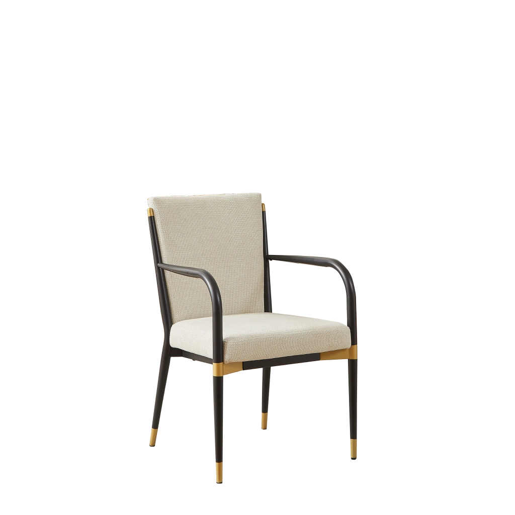 Set 2 Sedie da Pranzo con Braccioli Imbottite ¨C Xylo ¨C Tessuto Crema, Struttura Nera, Stile Moderno