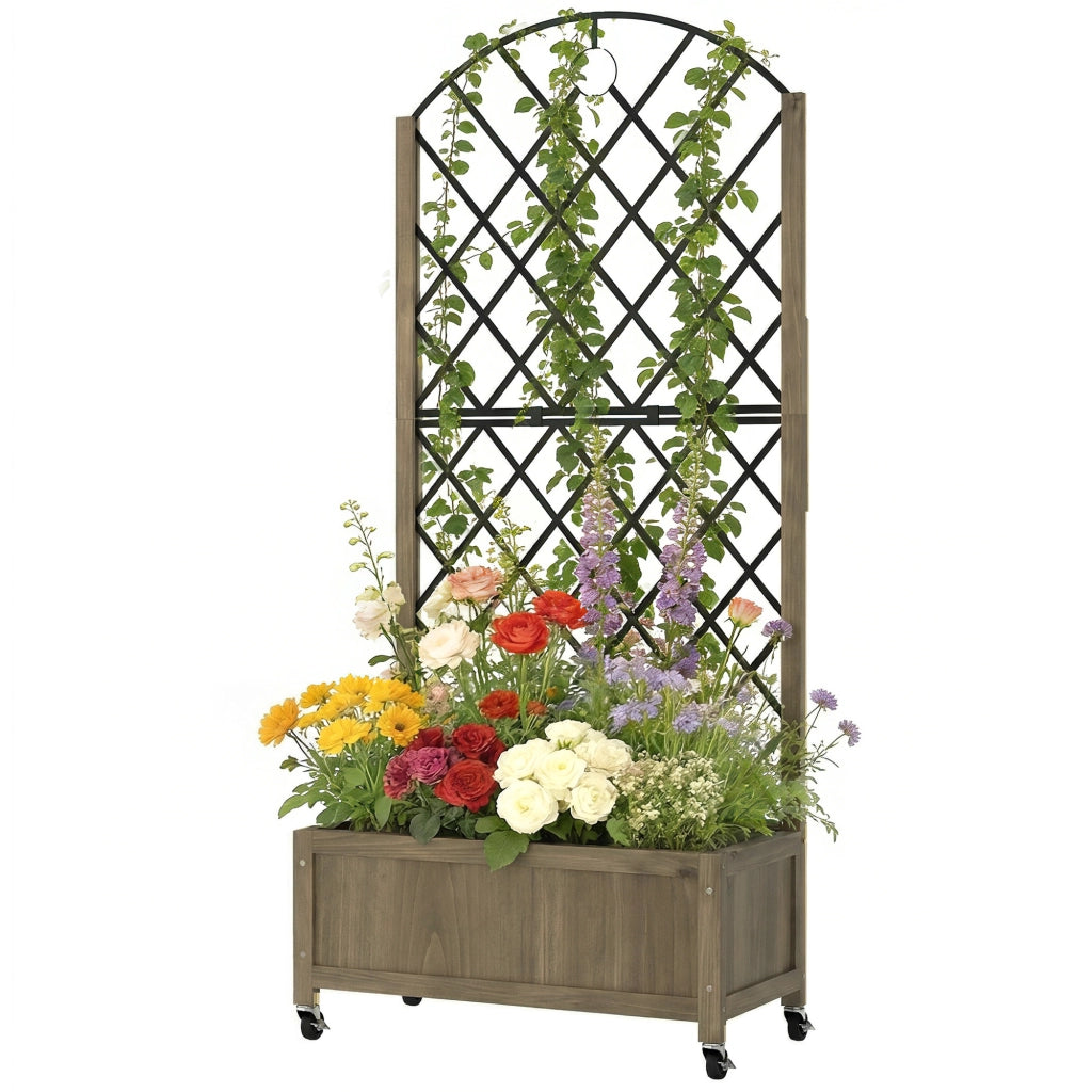 Fioriera Legno Griglia Metallo con Ruote per Piante Rampicanti ¨C zephmum ¨C 72x36x168 cm