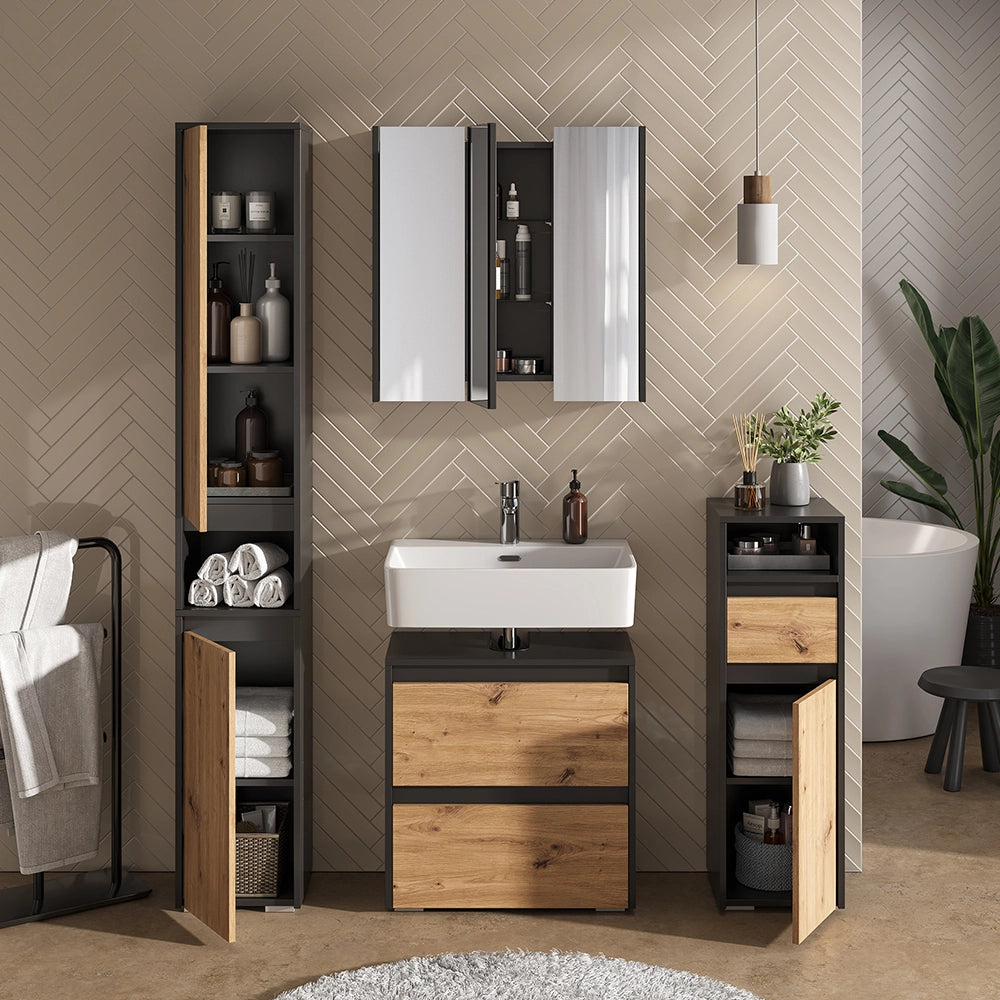 Vicco mobiletto bagno Antracite/Artisan 30.2 x 96.3 cm con cassetto e anta