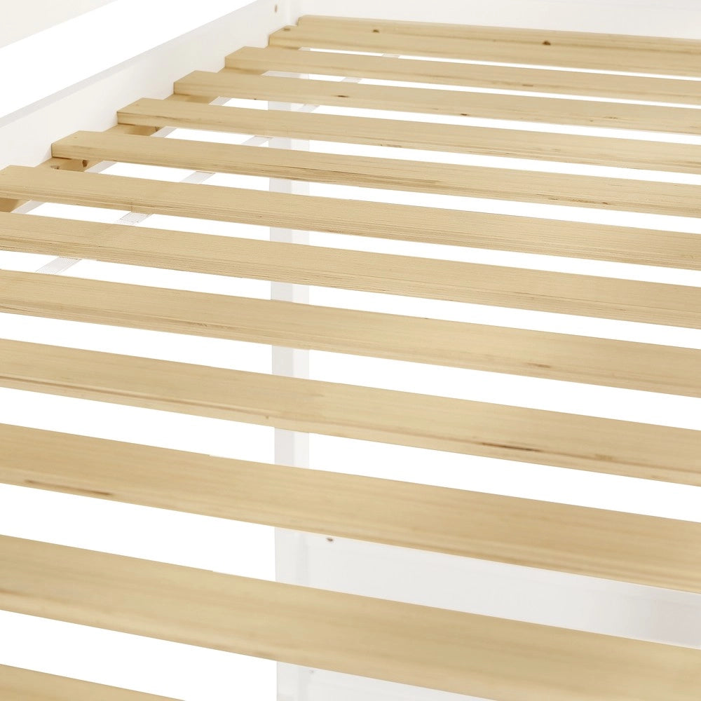 Letto a Castello per Bambini con Finestra e Scaletta ¨C MINIMAL ¨C Pino/MDF/Multistrato, Bianco, 90x200