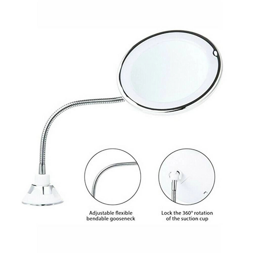 Trade Shop - Specchio Ultra Flessibile Rotondo Trucco Luce Led 5x Pieghevole Rotante Te-b0140 -