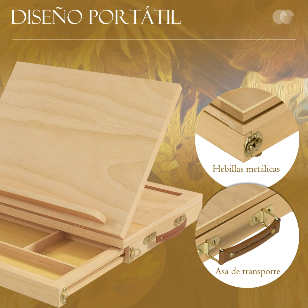 Tavolo Pieghevole Regolabile in Altezza con Cassetto ¨C Zephmum ¨C Legno Naturale 33.5x26x26 cm