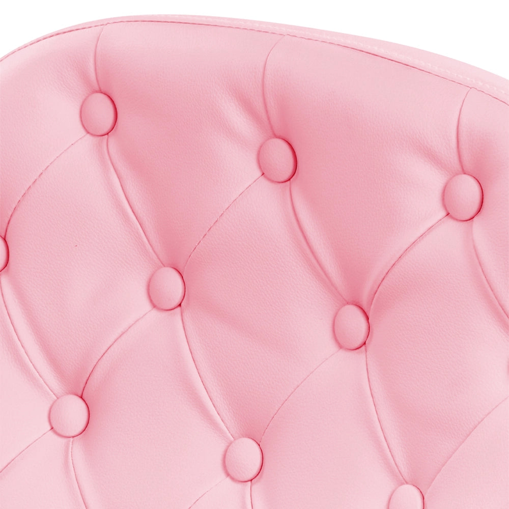 Sedia da ufficio in ecopelle rosa con pulsante regolabile in altezza con alzata a gas con schienale capitonnè e rotazione completa