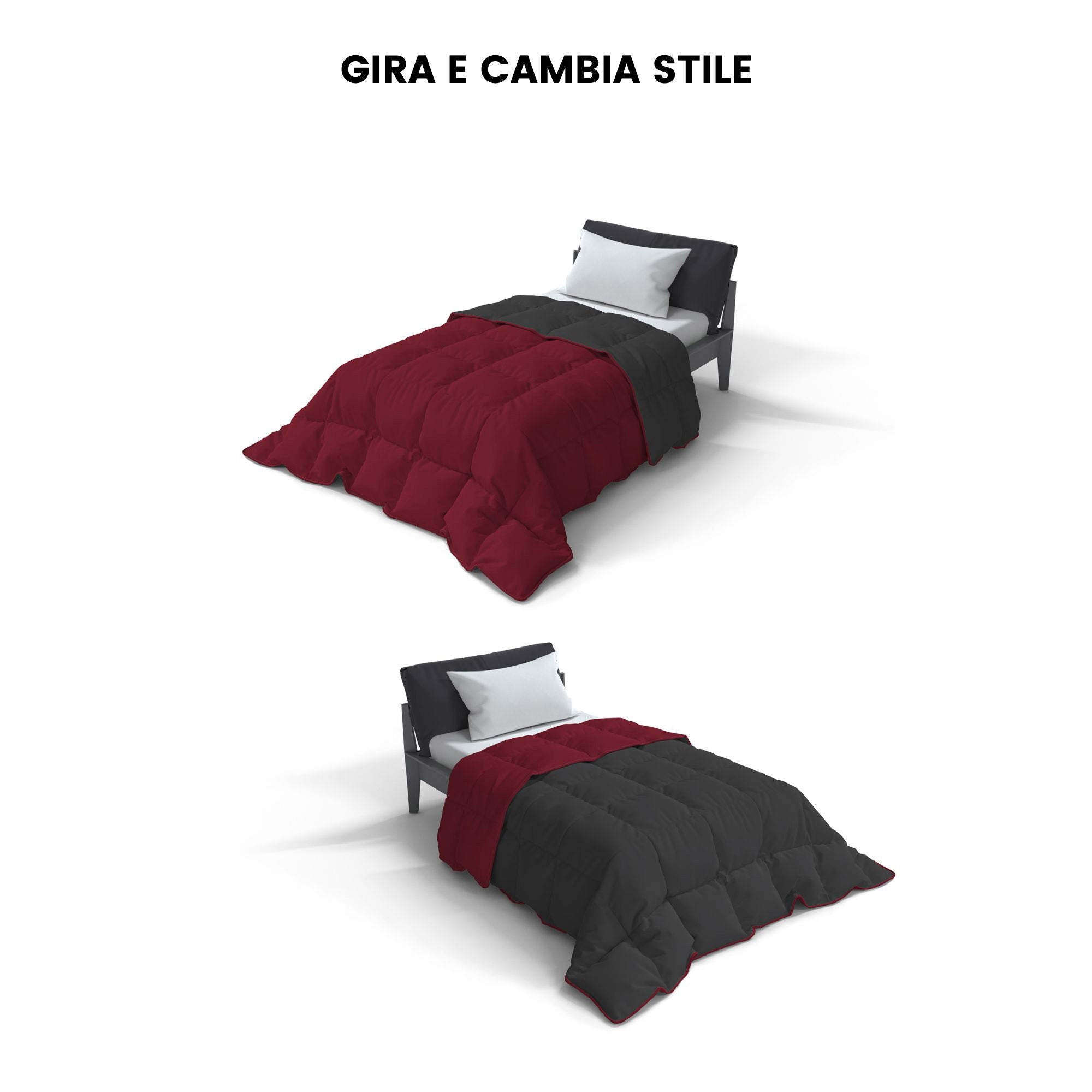 Trapunta Invernale Matrimoniale Doubleface 300gr Bordeaux/Grigio Scuro